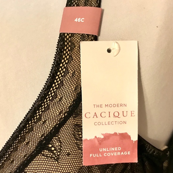 NWT Black Lace Cacique Unlined Bra 46C - Picture 3 of 9